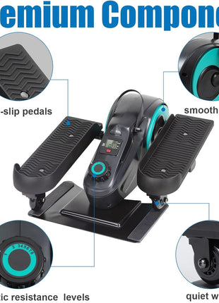 Under Desk Elliptical Bike Pedal Exerciser Portable Seated Elliptical Machine W/Adjustable Workout Levels - Adult to Seniors