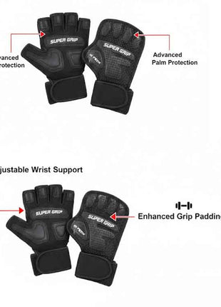 Gym Gloves Super Grip Weight Lifting and Exercise Gloves ( 2Pcs of Set ) - Black