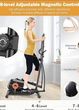 Magnetic Elliptical Cross Trainer | 8 Level Resistance | LCD Monitor Pulse Calories | Full Body Low Impact Workout | Home Gym Exercise Machine | Tango Sports & Fitness