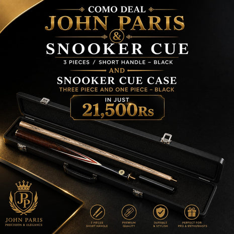 JOHN PARIS™ 3 Piece Snooker Cue Set Short Handle Black Cue + Premium Cue Case Professional Quality | Stylish Finish | Durable Build