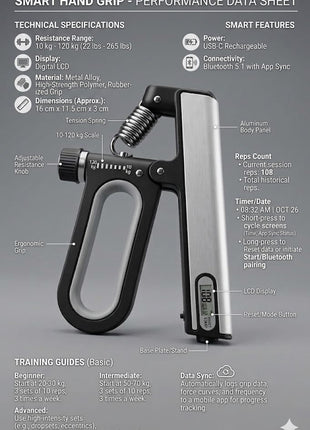 Adjustable Hand Grip with Counter - 10KG to 120KG