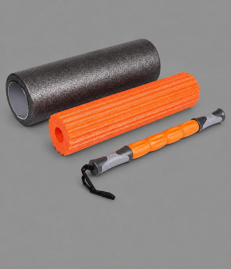 Yoga Roller Fitness Foam Roller 3-in-1 Set | Deep Tissue Massage Roller with Stick | Back & Leg Pain Relief | Pilates, Yoga & Core Training
