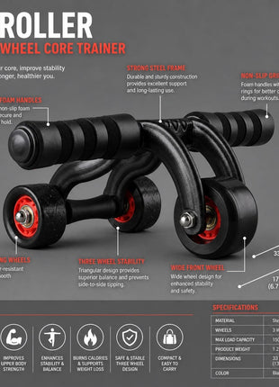 Ab Wheel Roller 3 Wheels - Black