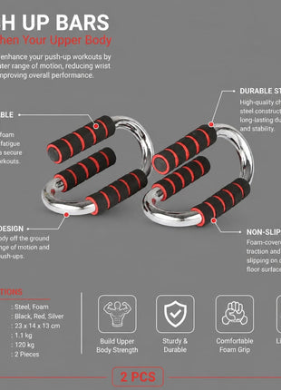 Strong Pushup Stands with Soft Foam Grip and Non-Slip Bars Chrome bars