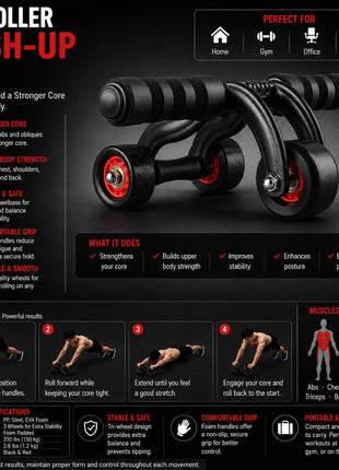 Ab Wheel Roller 3 Wheels - Black