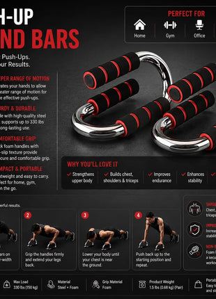 Strong Pushup Stands with Soft Foam Grip and Non-Slip Bars Chrome bars