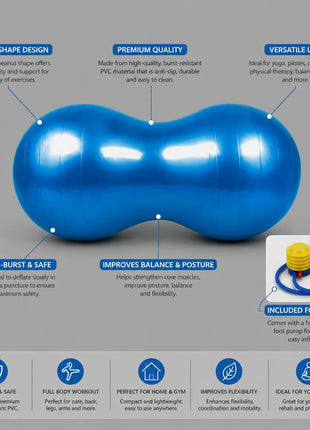 Peanut Exercise Ball with Foot Pump | Anti-Burst Stability Ball for Yoga, Pilates, Balance & Core Training