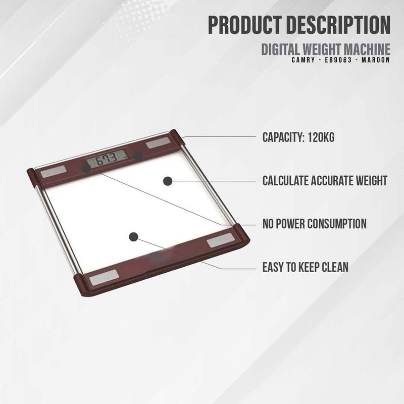 Camry Digital Weight Machine Maroon - EB9063