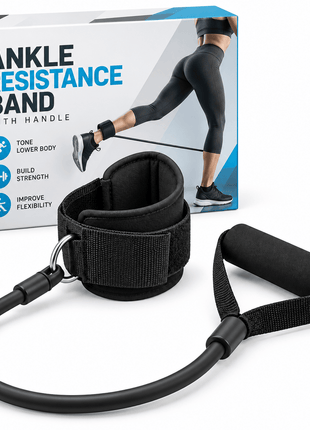 Elastic Resistance Band for Ankle with Handle | Physiotherapy & Strength Training | Non-Slip Foam Grip