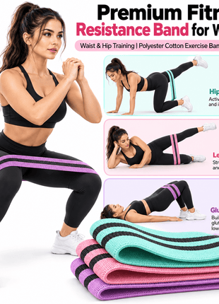 Premium Fitness Resistance Band for Women – Waist & Hip Training | Polyester Cotton Exercise Band | Pack of 3