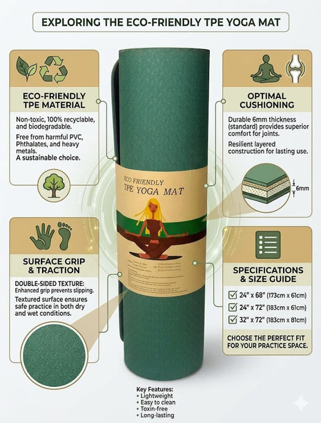 Yoga Exercise Mat - TPE Material 6mm - Random Colors