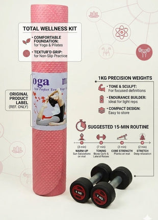 1 KG Dumbbells with 4mm Yoga Mat - Pack of 2