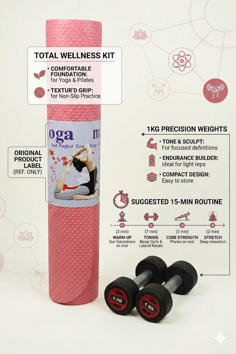 1 KG Dumbbells with 4mm Yoga Mat - Pack of 2