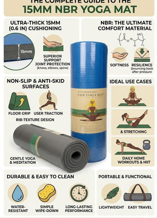 Yoga Exercise Mat 15mm Anti Slip NBR Material Imported