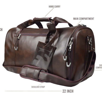 Tango Leather Duffle Bag With Shoe Compartment - Dark Brown