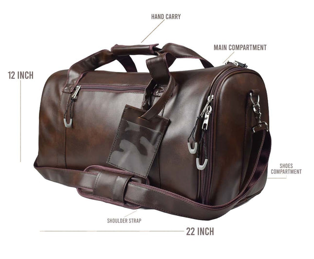 Tango Leather Duffle Bag With Shoe Compartment - Dark Brown