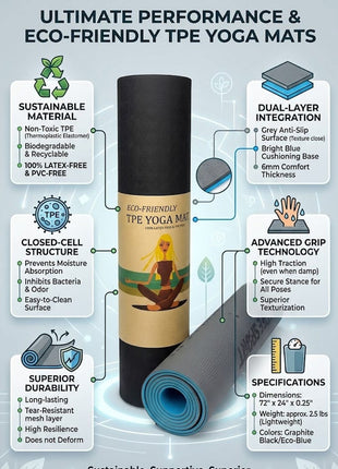 Yoga Exercise Mat - TPE Material 6mm - Random Colors