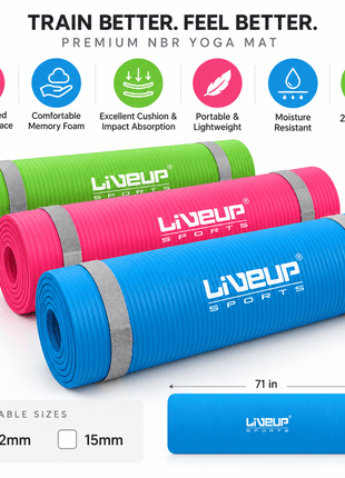Liveup NBR Yoga Mat 12mm – Non-Slip Exercise &amp; Fitness Mat