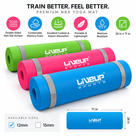 Liveup NBR Yoga Mat 12mm – Non-Slip Exercise &amp; Fitness Mat