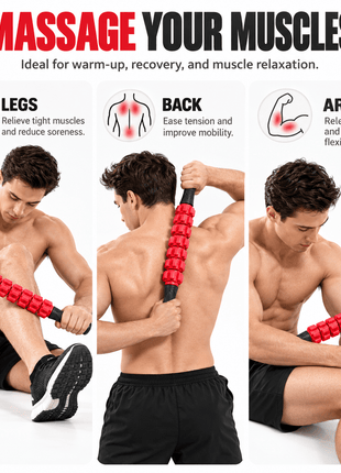 Massage Stick Muscle Roller for Athletes | Anti-Slip Grip, Portable Noiseless Massage Tool for Legs, Back & Arms