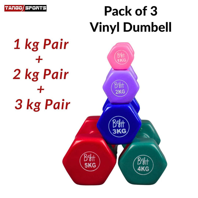 Vinyl Coated Dumbbells Pack Of 3 Pairs - 1KG, 2kg, 3kg