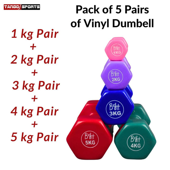 Vinyl Coated Dumbbells Pack Of 5 Pairs - 1KG, 2kg, 3kg, 4kg, 5kg