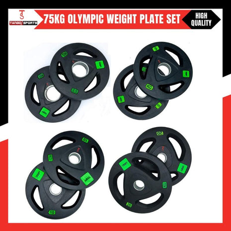 75KG Olympic Rubber Coated Weight Plates Pack – Tri-Grip Design | Durable & Rust-Free