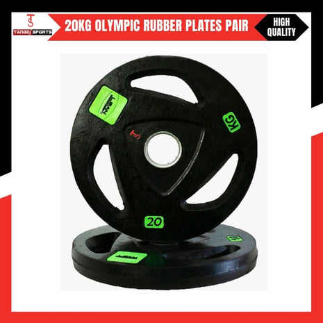 20KG Olympic Rubber Coated Barbell Plate Pair (2 x 20KG) – Tri-Grip Design | 2 Inch Hole