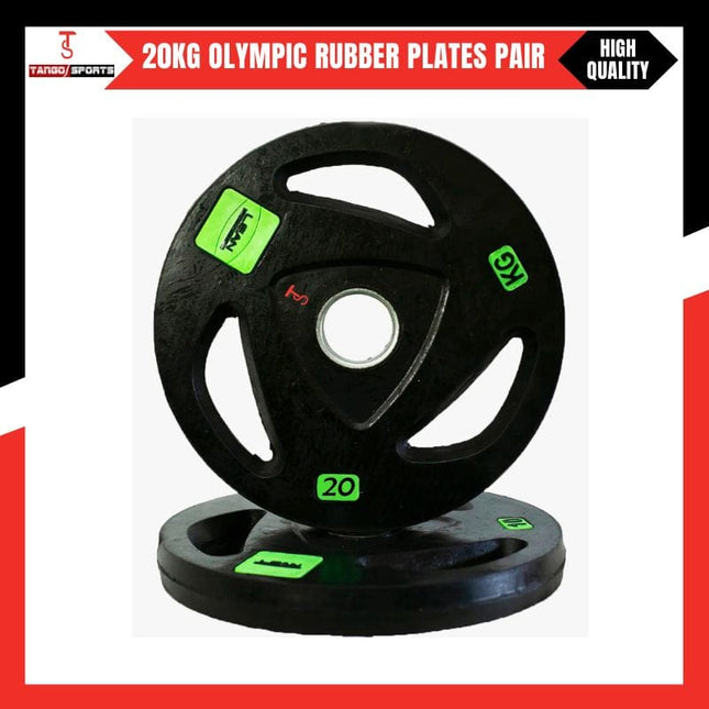 20KG Olympic Rubber Coated Barbell Plate Pair (2 x 20KG) – Tri-Grip Design | 2 Inch Hole
