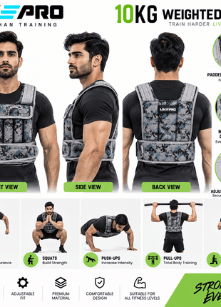 LIVEPRO 10KG Adjustable Weighted Vest for Strength & Fitness Training