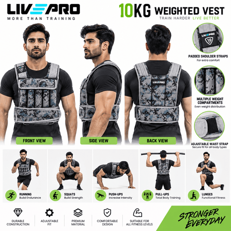 LIVEPRO 10KG Adjustable Weighted Vest for Strength & Fitness Training