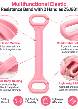 Multifunctional Elastic Resistance Band with 2 Handles ZSJ931 | Yoga, Pilates & Home Fitness Stretch Band