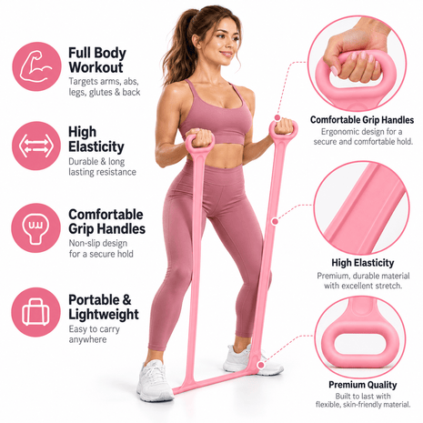 Multifunctional Elastic Resistance Band with 2 Handles ZSJ931 | Yoga, Pilates & Home Fitness Stretch Band
