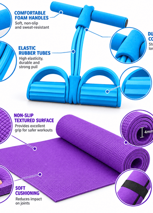 Pack of 2 - Yoga Mat and Rubber Tummy Trimmer – Anti-Slip, High-Quality Fitness Essentials for Home Gym