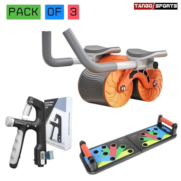 Pack of 3 - Automatic Ab Wheel Roller, Pushup board & Hand Grip 10-100kg With LED Screen