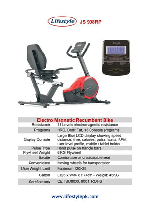 Lifestyle Electro Magnetic Recumbent Bike JS-908RP