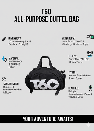 T60 Backpack 2 in 1 with Shoe Compartment - Black