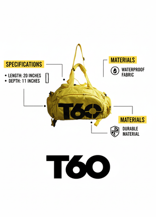 T60 Backpack 2 in 1 with Shoe Compartment - Yellow