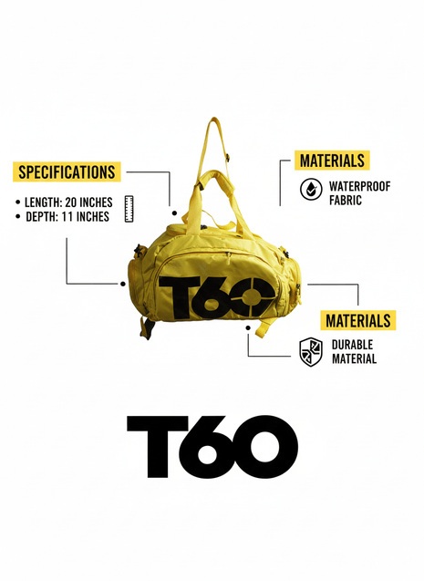 T60 Backpack 2 in 1 with Shoe Compartment - Yellow