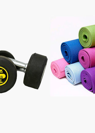 1KG Dummbells with 4mm thick Yoga Mat - Pack of 2 Tango Sports