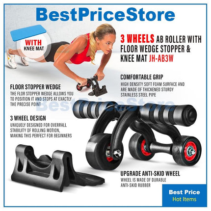 Ab Wheel Roller 3 Wheels - Black Tango Sports