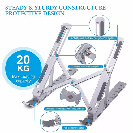 Folding Adjustable Aluminium Laptop Stand + FREE POUCH Tango Sports