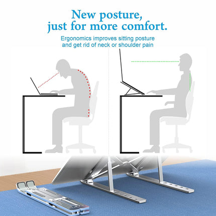 Folding Adjustable Aluminium Laptop Stand + FREE POUCH Tango Sports