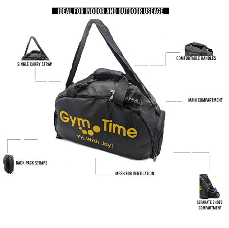 Wizal Sports Travel Gym Bag with Wet Pocket & Shoes Compartment for Men and Women - Black Tango Sports