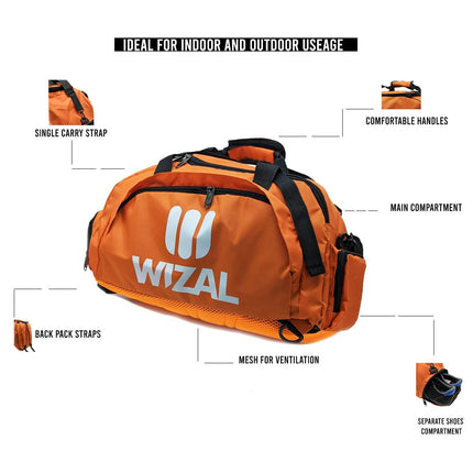 Wizal Sports Travel Gym Bag with Wet Pocket & Shoes Compartment for Men and Women -Orange Tango Sports