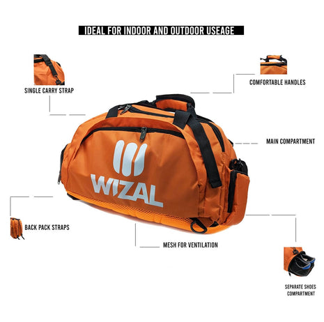 Wizal Sports Travel Gym Bag with Wet Pocket & Shoes Compartment for Men and Women -Orange Tango Sports